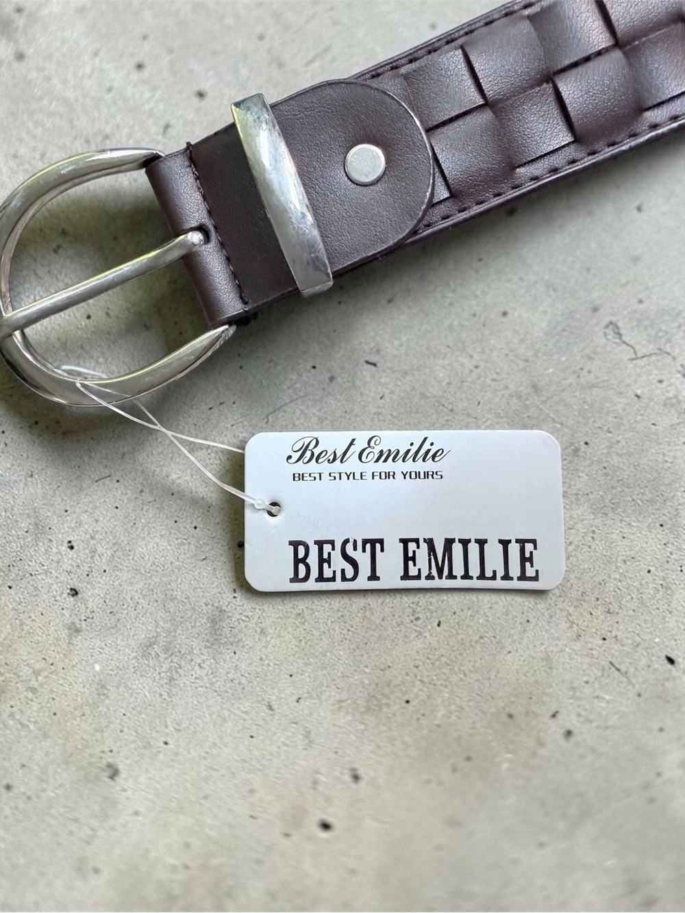 Brown Woven Leather-Style Women's Belt with Silver Buckle